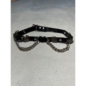 Black Leather Studded Chain Choker Necklace Goth Punk ( please see measurements)